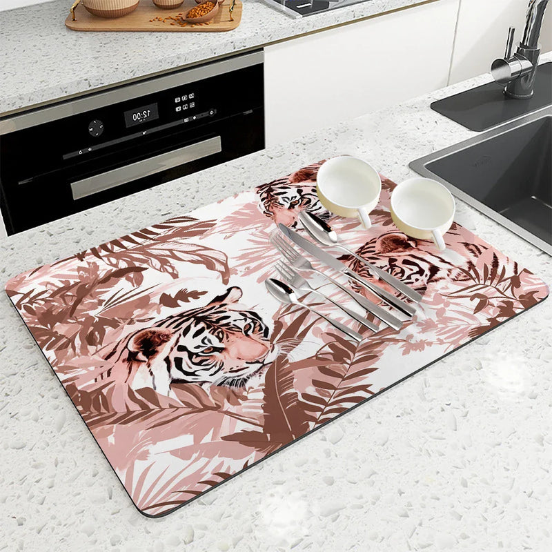 Axyaa Tiger Absorbent Drying Mat for Kitchen and Coffee Bar