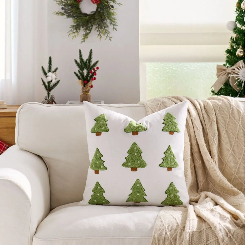 Axyaa Christmas Embroidered Pillow Cover Trees Deer Snowflakes 45x45cm 30x50cm