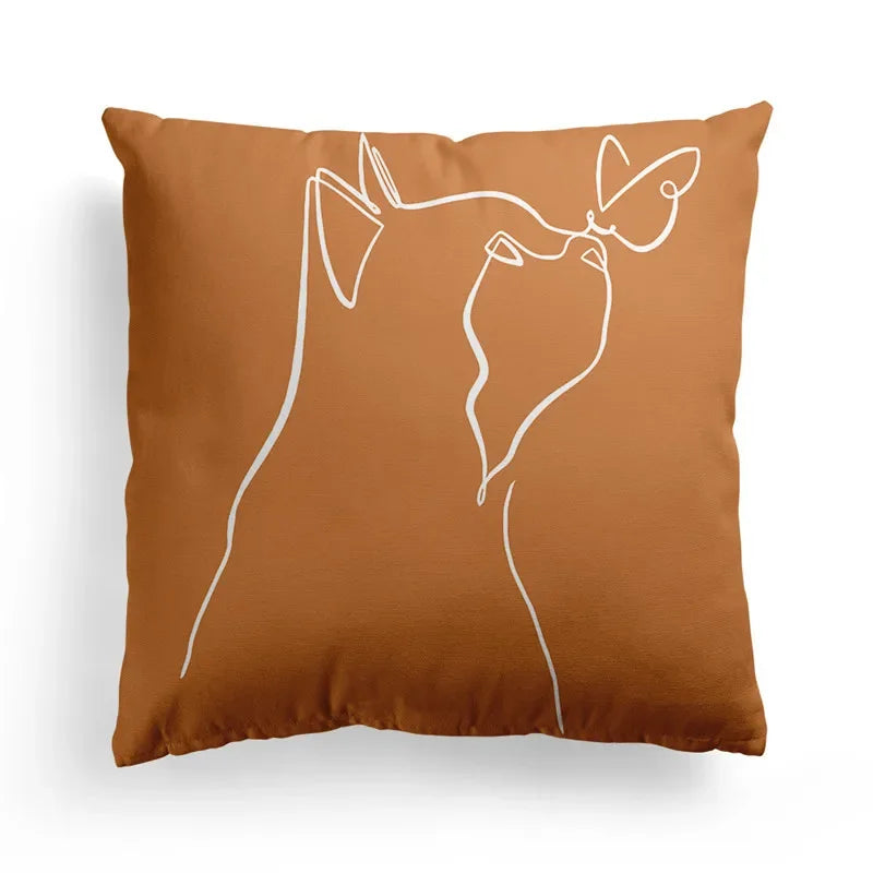 Axyaa Nordic Orange Geometric Flower Print Throw Pillow Cover for Home and Office