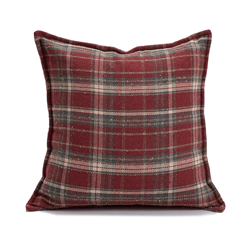 Axyaa Christmas Cushion Cover Snowflake Tree Green Red Checked Tassels