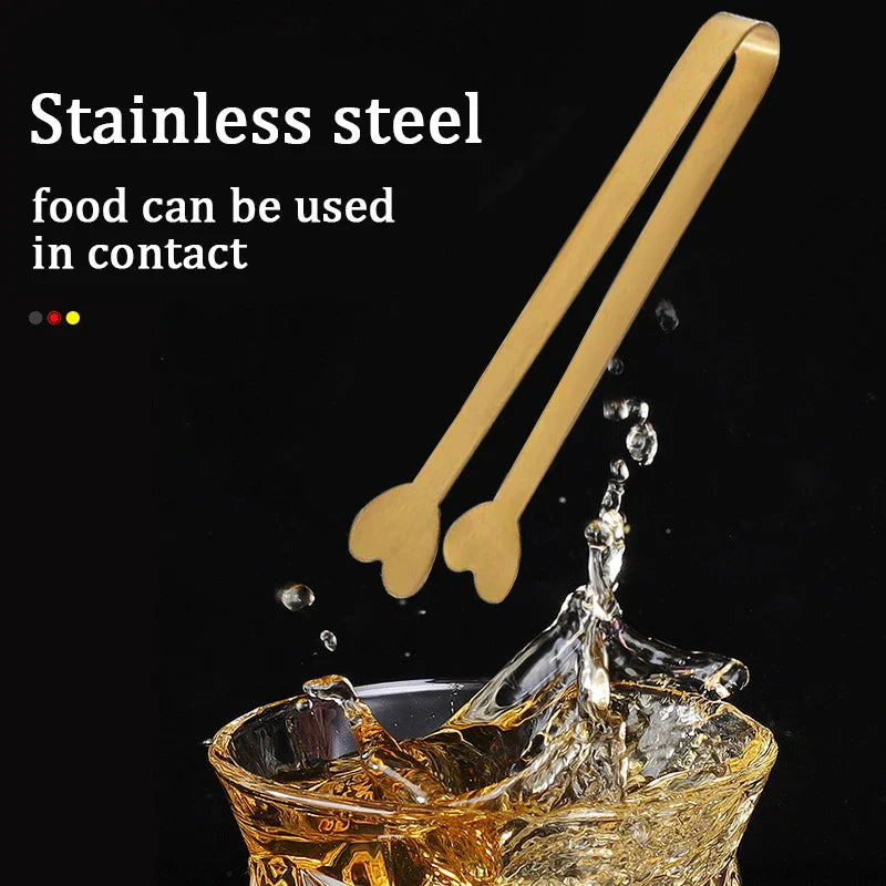 Axyaa Stainless Steel Heart Ice Clip - Coffee Shop & Home Snack Cube Clip