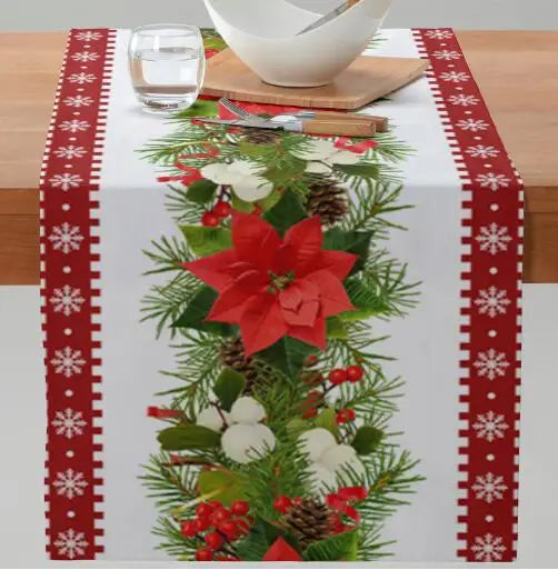 Axyaa Christmas Table Runner with Festive Gnome Tree Snowman Design