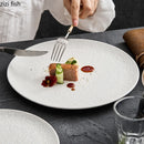 Axyaa Circular Ceramic Hammer Pattern Shallow Plate - Pure White Specialty Tableware