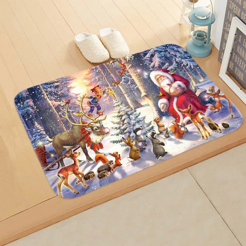 Santa Welcome Mat: Axyaa Christmas Claus Print Carpet for Home Decoration