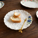 Axyaa Romantic Rose Relief Cream Dessert Plate: Ceramic Fruit Plate with Dots
