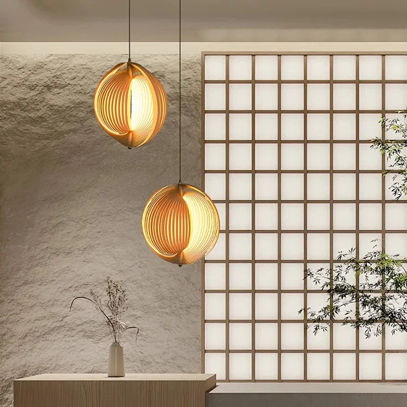 Axyaa Wood Hanging Lamps Wabi Sabi LED Pendant Lights for Home Decor & Lighting