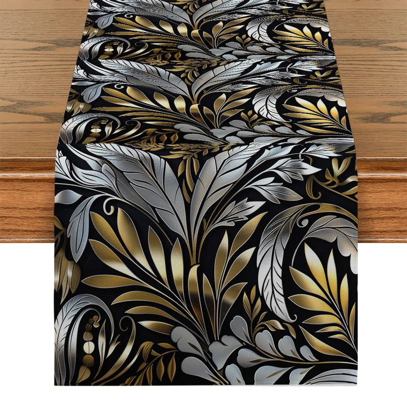 Axyaa Metallic Texture Floral Branches Table Runner for Dining & Dresser Decor