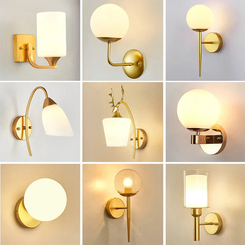 Axyaa Vintage Loft Sconce Wall Lamp Gold Black Glass Ball Iron Night Light