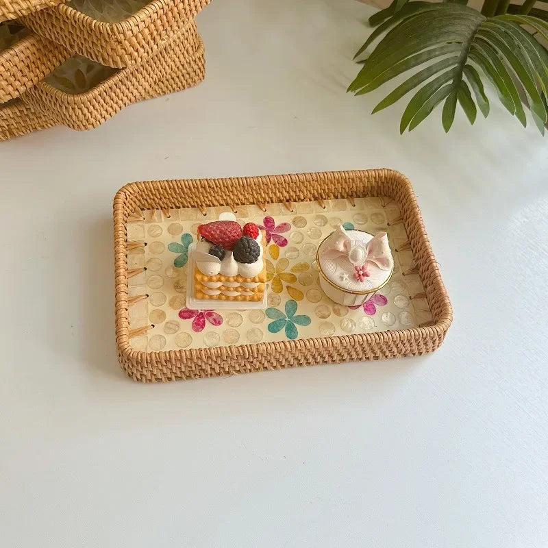 Axya Handmade Rattan Shell Storage Tray Home Living Room Light Luxury Fruit Plate