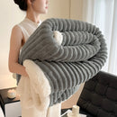 Axyaa Cozy Striped Coral Fleece Blanket | Thick Warm Plush Sofa Throw Queen Bedspread
