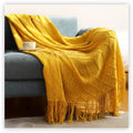 Axyaa Textile City Knitted Throw: Nordic Chunky Plaid Bedspread for Winter