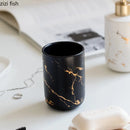 Axya Marbled Ceramic Bathroom Set, Couple Toothbrush Cup, Wash & Lotion Bottles