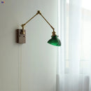 Axyaa Nordic Green LED Wall Sconce, Swing Arm Pull Chain Switch, Walnut Wood Mirror Light