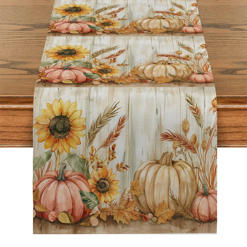 Axyaa Pumpkin Table Runner | Farmhouse Kitchen Decor & Holiday Party Table Setting