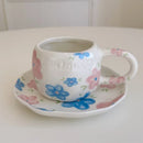 Axyaa Hand-painted Flower Love Heart Ceramic Coffee Cup and Saucer