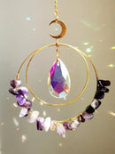 Purple Crystal Moon Sun Catcher Wall Hanging by Axyaa - Home Decor & Gift