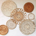 Axyaa Round Rattan Wall Basket Decor: Nordic Style Hanging Frame Ornament Craft
