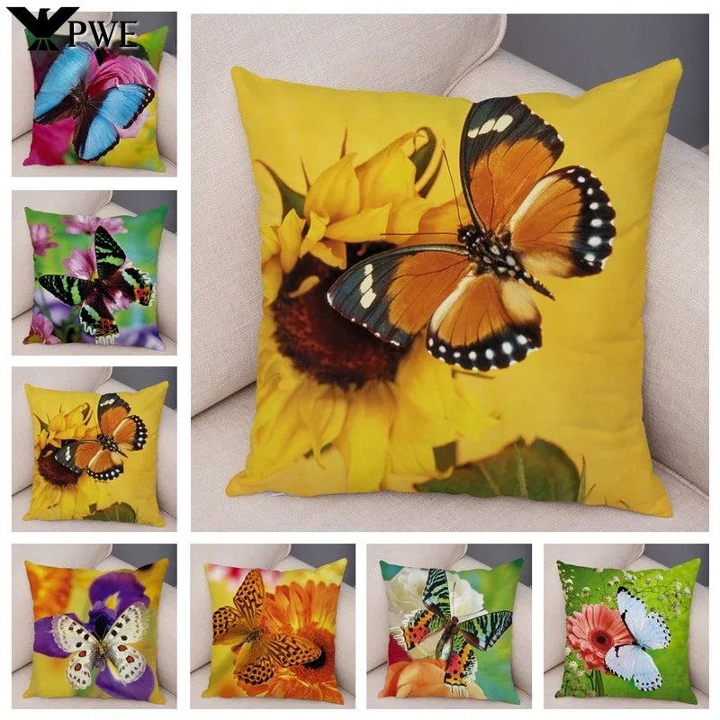 Axyaa Butterfly Flower Pillow Cover 45*45cm for Home Sofa Decor