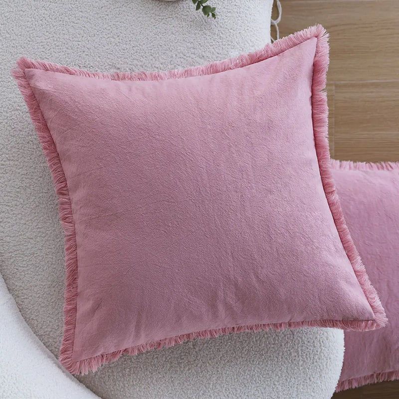 Axyaa Boho Pink Tassel Cushion Cover 45x45 Soft Throw Pillow for Living Room