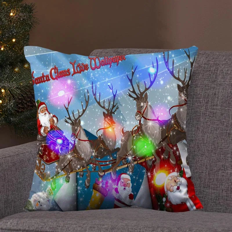 Axyaa LED Retro Santa Christmas Lights Pillowcase Home Decor 45x45