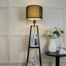 Modern Wooden LED Floor Lamp with Shelf Storage by Axyaa
