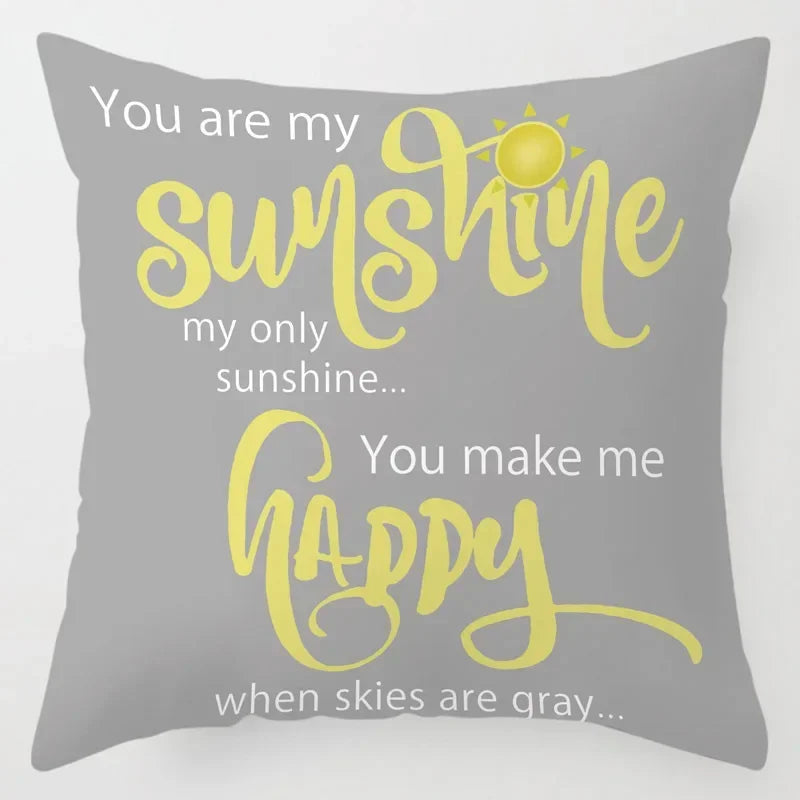 Axyaa You are My Sunshine Yellow Gray Chevron Words Decorative Pillow Covers
