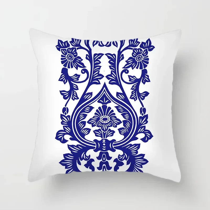 Axyaa Blue Geometric Floral Printed Pillow Case - Soft Cushion Cover