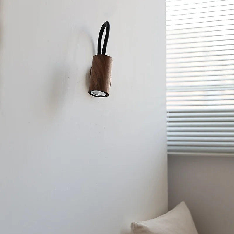 Axyaa Walnut Wood LED Wall Light Up Down Rotate Modern Decor Wooden Bedside Lamp