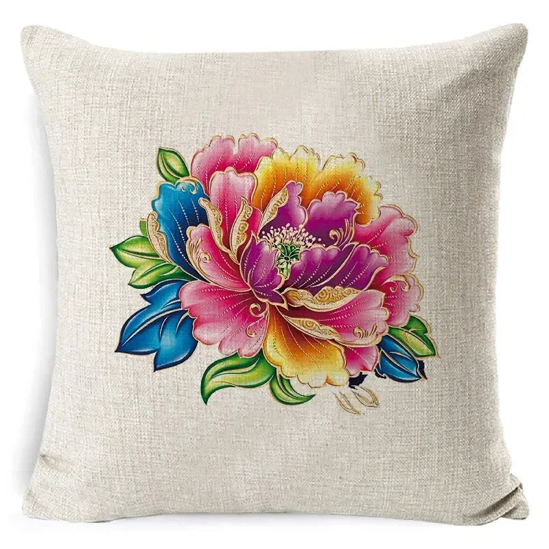 Axyaa Rose Print Cushion Cover 45*45cm Linen Decorative Pillowcase for Living Room