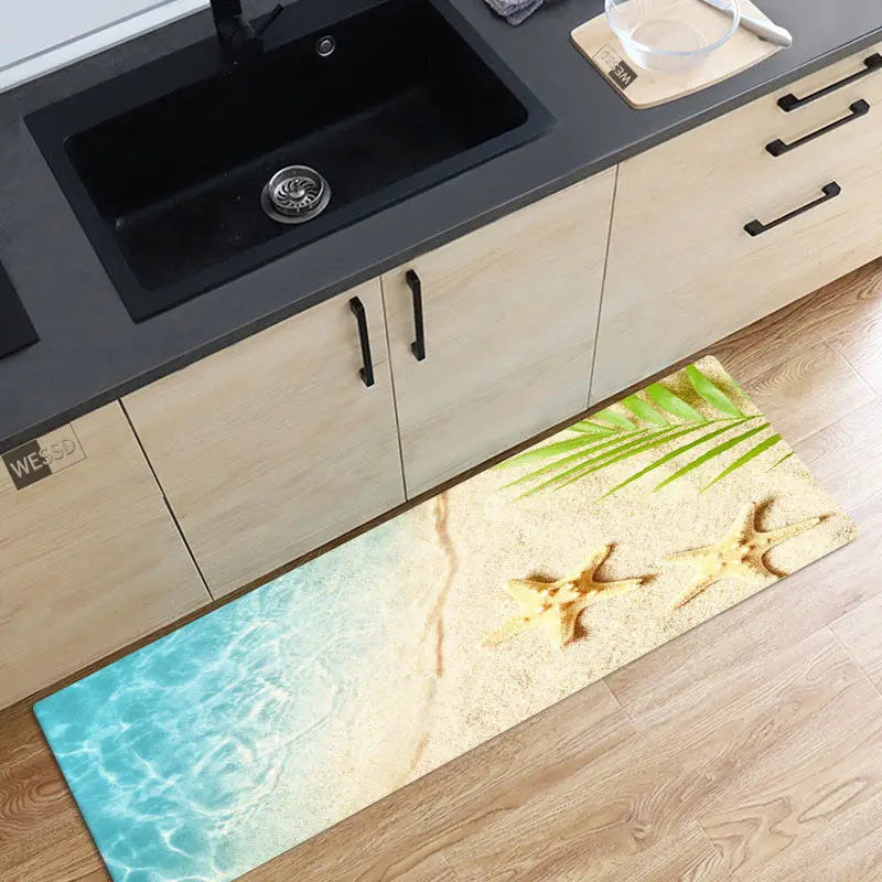 Axyaa Ocean Waves Beach Carpet - 3D Kitchen Bedroom Floor Rug