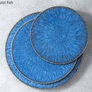 Axya Blue Ceramic Dinner Plates Set - Restaurant Pasta Steak Fruit Salad Bowl