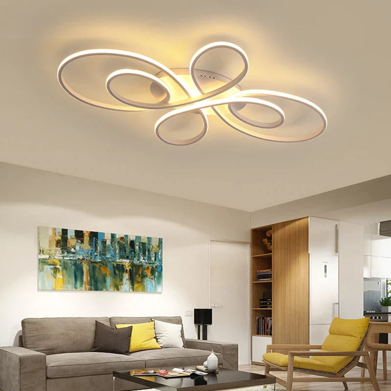 Nordic LED Ceiling Light Remote Control Chandelier for Living Room Bedroom in White/Black