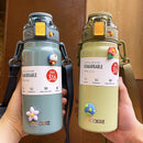 Axyaa Stainless Steel Vacuum Flask with Straw and Portable Strap