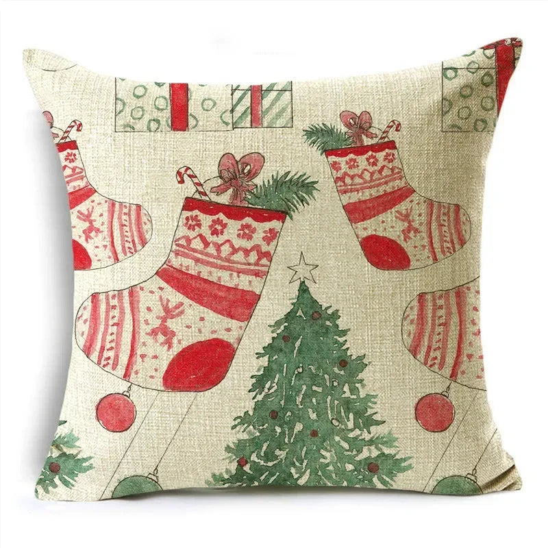 Axyaa Christmas Pillow Covers: Santa Socks Nutcracker Throw Pillowcase for Home Decor