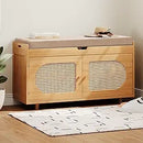 Axyaa Bamboo Shoe Storage Bench with Padded Seat and Doored Cabinet