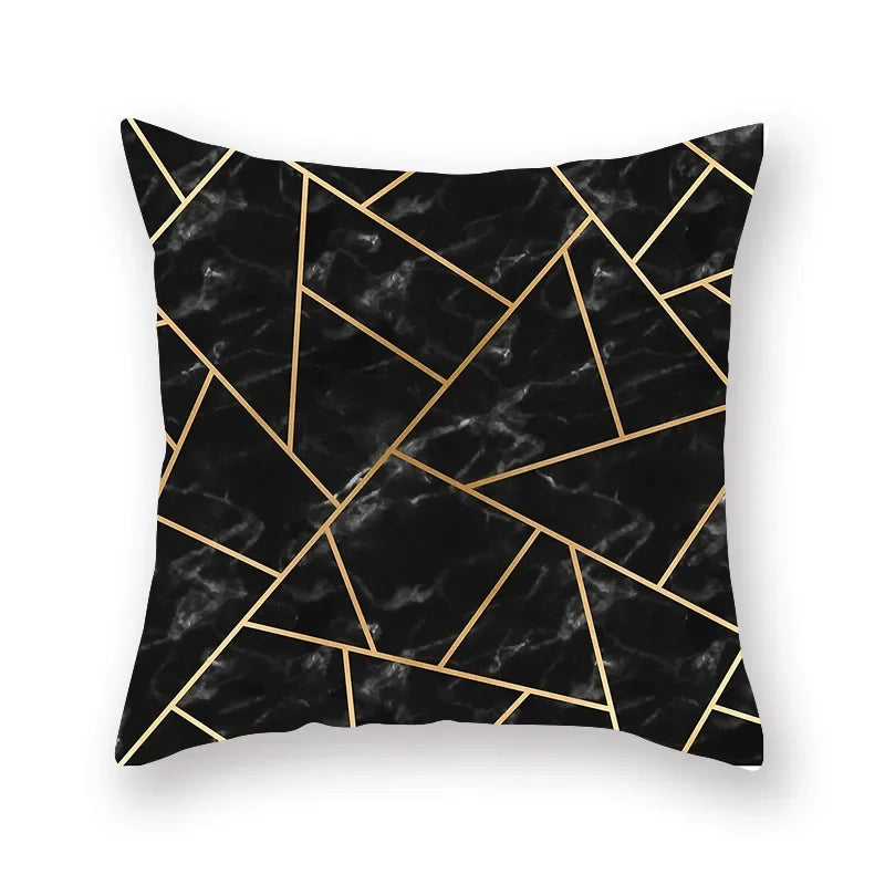 Axyaa Luxury Gold Black Geometric Marble Stripe Pillowcase