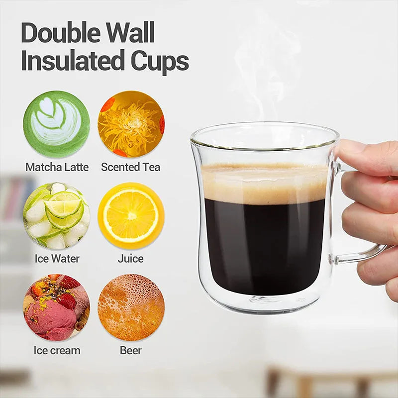 Axya Double Wall Glass Espresso Cups Set for Hot/Cold Drinks