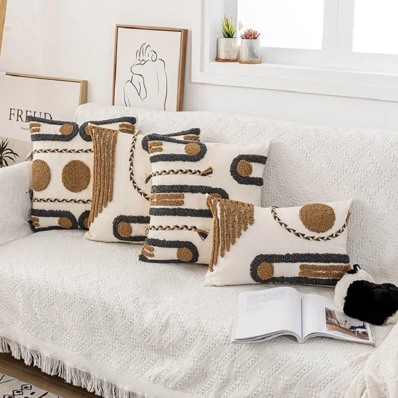 Tufted Macrame Cushion Cover, Turkish Boho Pillow Case for Home Decor by Axyaa
