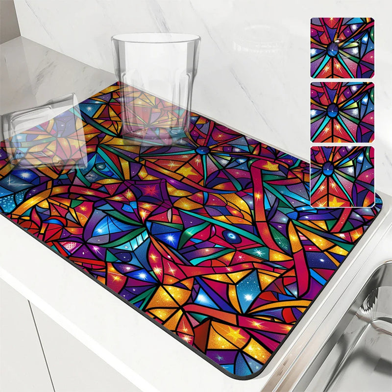 Kitchen Draining Mat Geometric Figures Quick Dry Bathroom Drain Pad by Axyaa