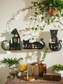 Axyaa Black Cat Star Crystal Shelf: Boho Wooden Wall Decor Ledge