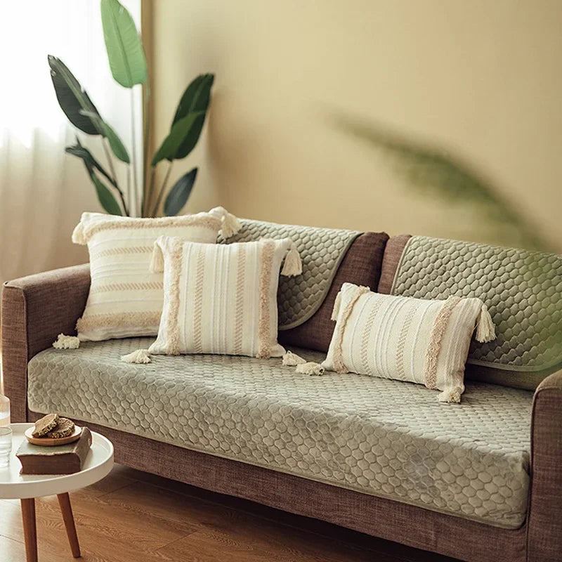 Ivory Tassel Cushion Cover - Moroccan Style Tuft - Axyaa Brand