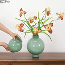 Axyaa Big Belly Green Glass Vase Hydroponics Plant Pots for Aesthetic Room Decor