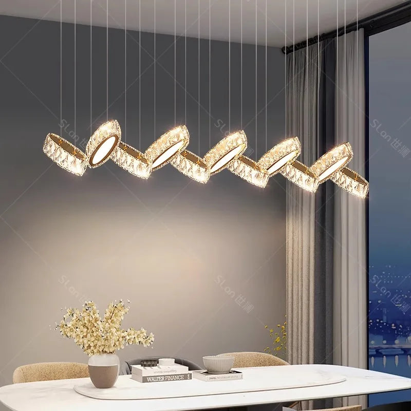 Axyaa Modern Crystal Chandelier Stair Pendant Lamp Living Room Pendant Lights Interior Lighting