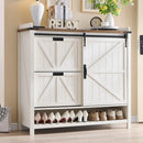 Axyaa Farmhouse Shoe Storage Cabinet: 2 Flip Drawers, Sliding Door, Rustic Hidden Organizer