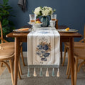 Luxury Nordic Flower Embroidery Table Runner with Tassels by Axyaa