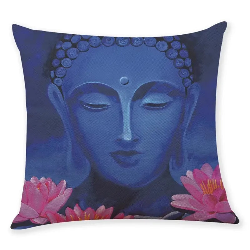 Axyaa Buddha Statue Print Linen Cushion Cover 45X45CM