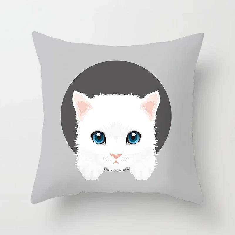Axyaa Cute Cat Round Head Cushion Cover 45x45cm Polyester Pillowcase Square