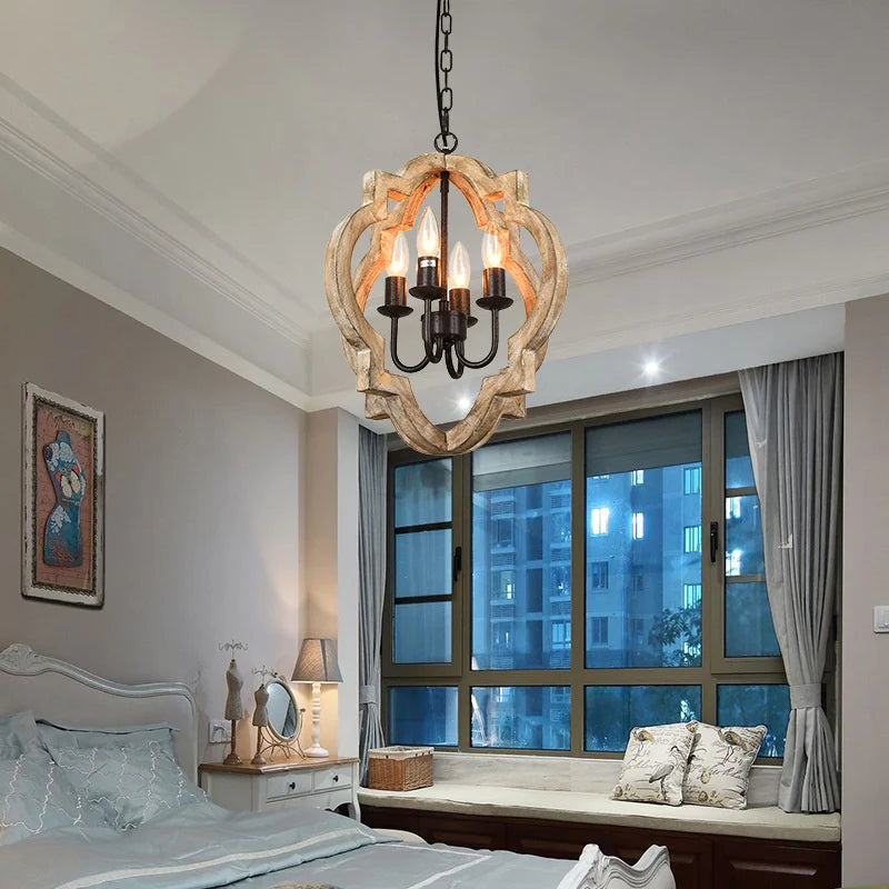 Axyaa Rustic Wood Chandelier for Kitchen Dining Bedroom