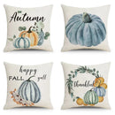 Axyaa Thanksgiving Pumpkin Maple Leaves Linen Cushion Cover for Home Decor