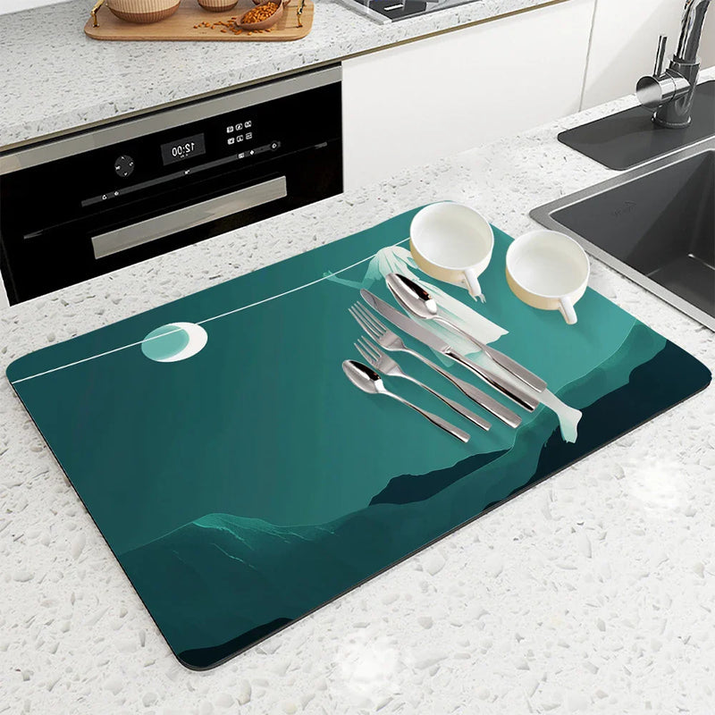 Axyaa Clothesline Art Drying Mat: Non-Slip Absorbent Tableware Mat for Kitchen Counter
